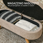 Padded Bed End Bench with Retractable Storage Space, in Wood and Polyester, 110x40x43 cm, Beige