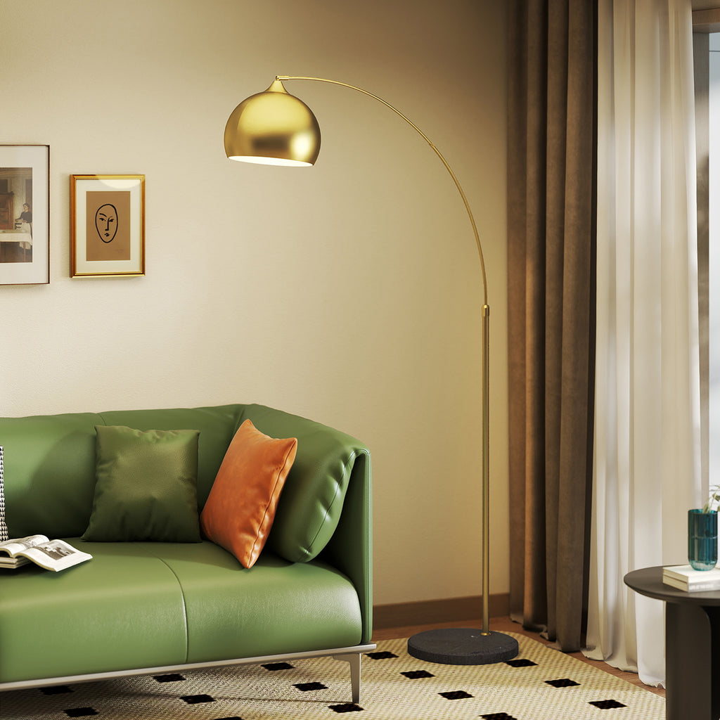 HOMCOM Modern Arc Floor Lamp with Adjustable Rod and Foot Switch, E27 Socket, Gold