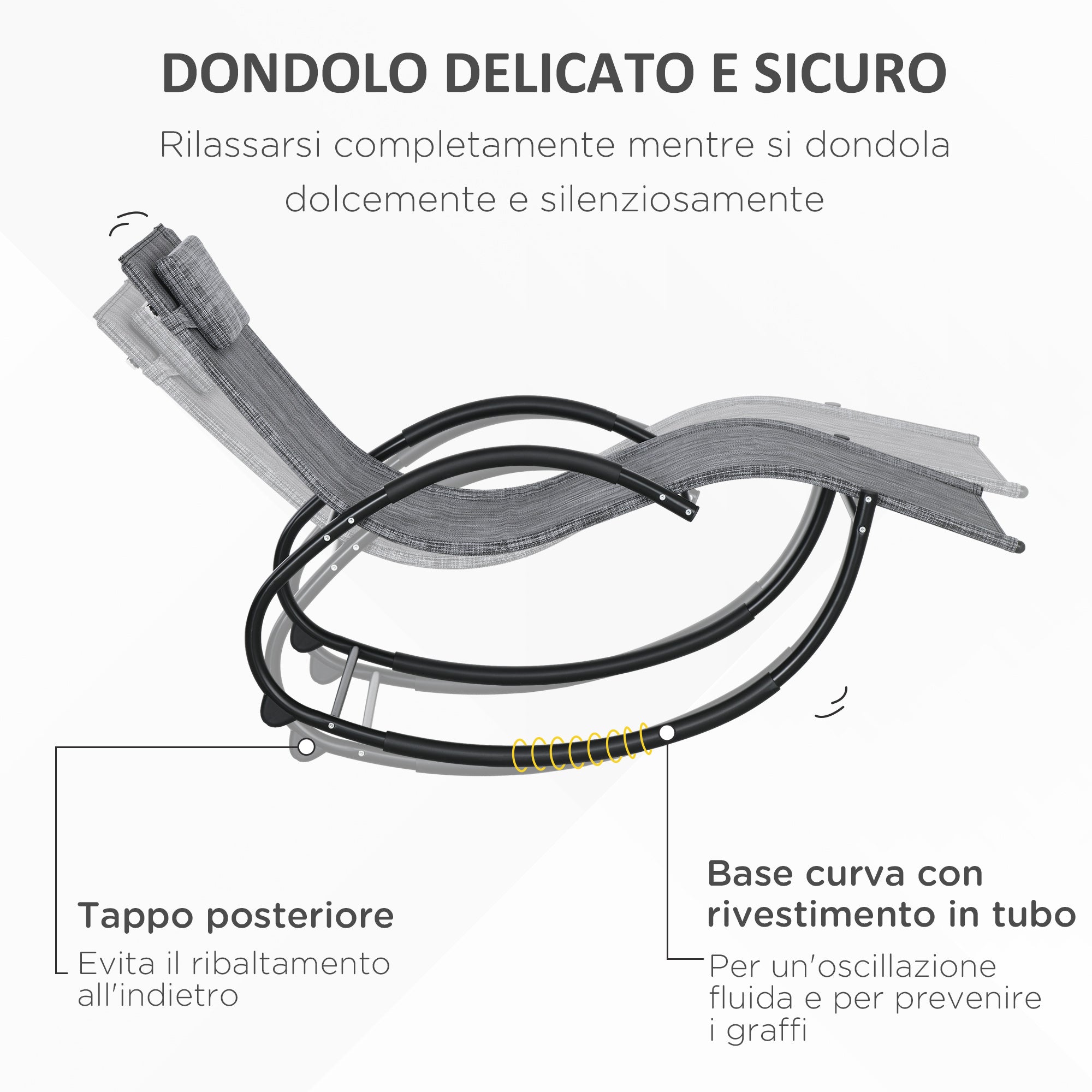 Outsunny Waterproof Outdoor Zero-Gravity Rocking Deck Chair with Headrest, 155x61x88 cm, Gray - Borgè