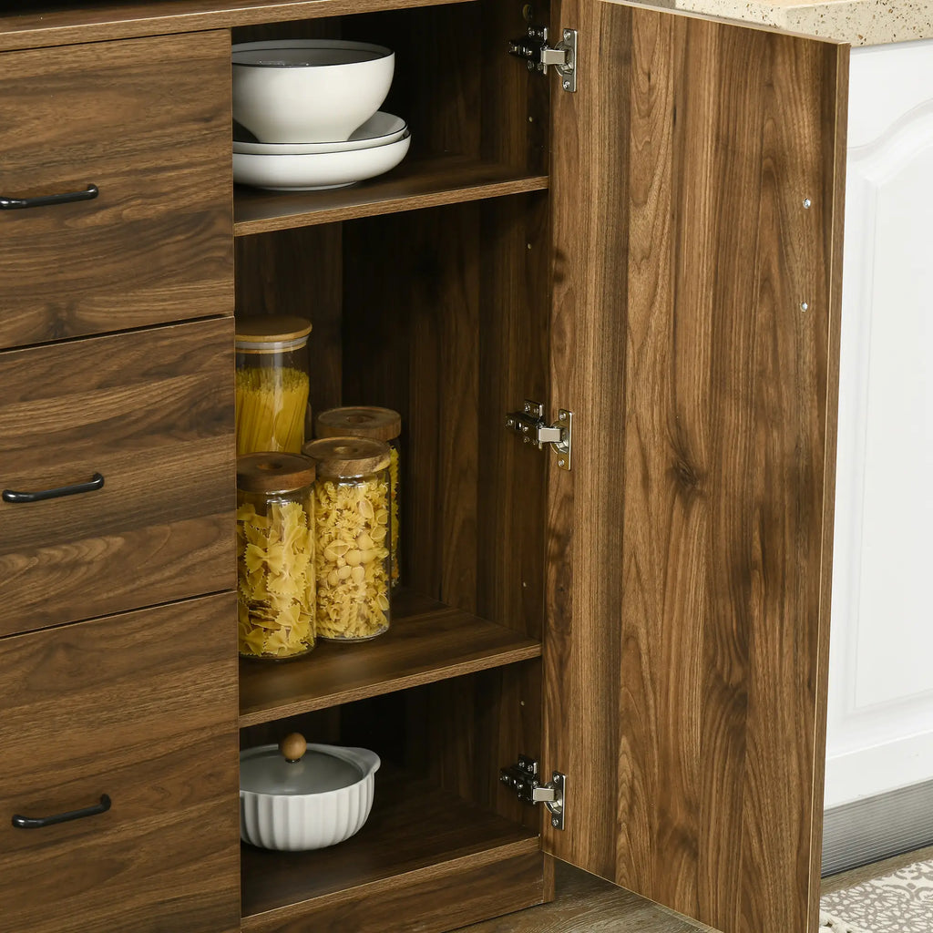 Modern Sideboard with 3 Drawers and Cabinets, Wooden Kitchen and Living Room Pantry Unit, 80x40x178cm, Walnut