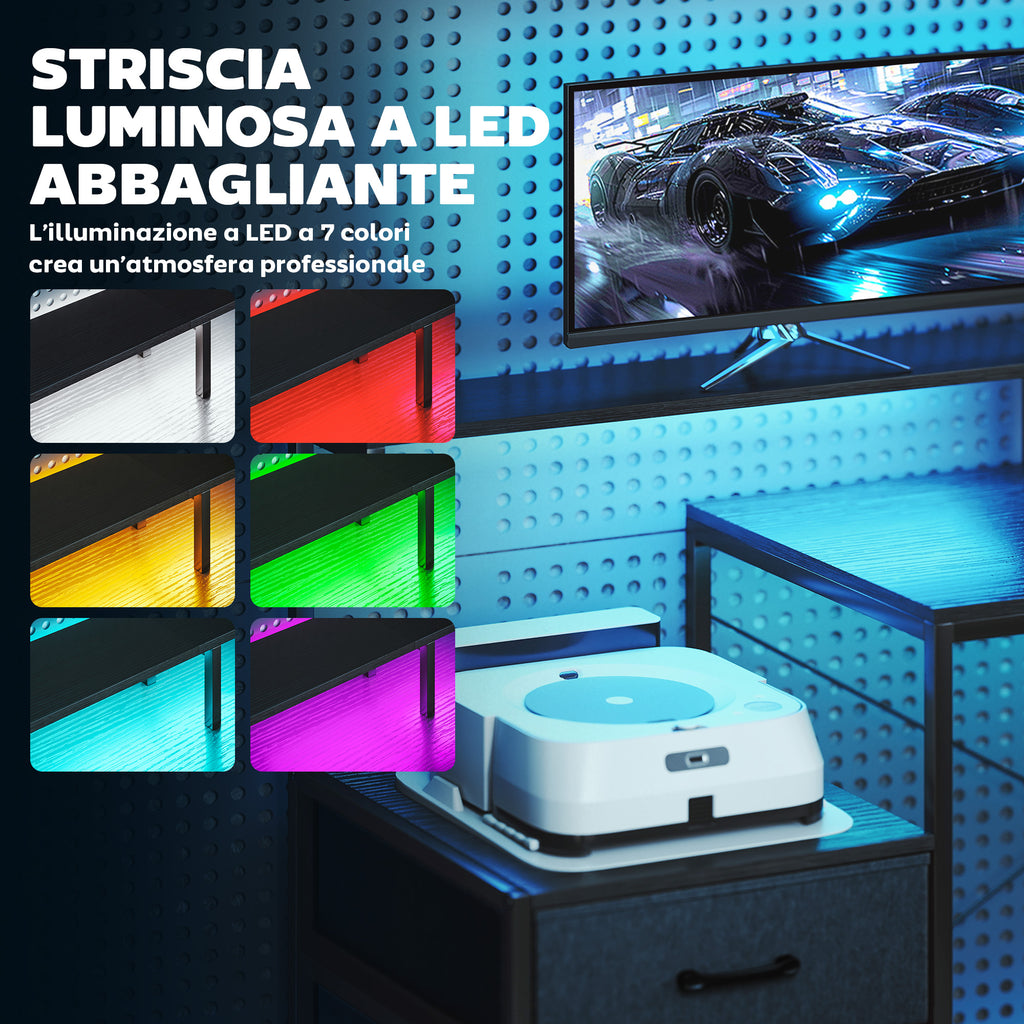 Gaming Desk with Storage Space and 2 Monitor Stands, Wood and Steel, 165x80x91.5 cm, Black