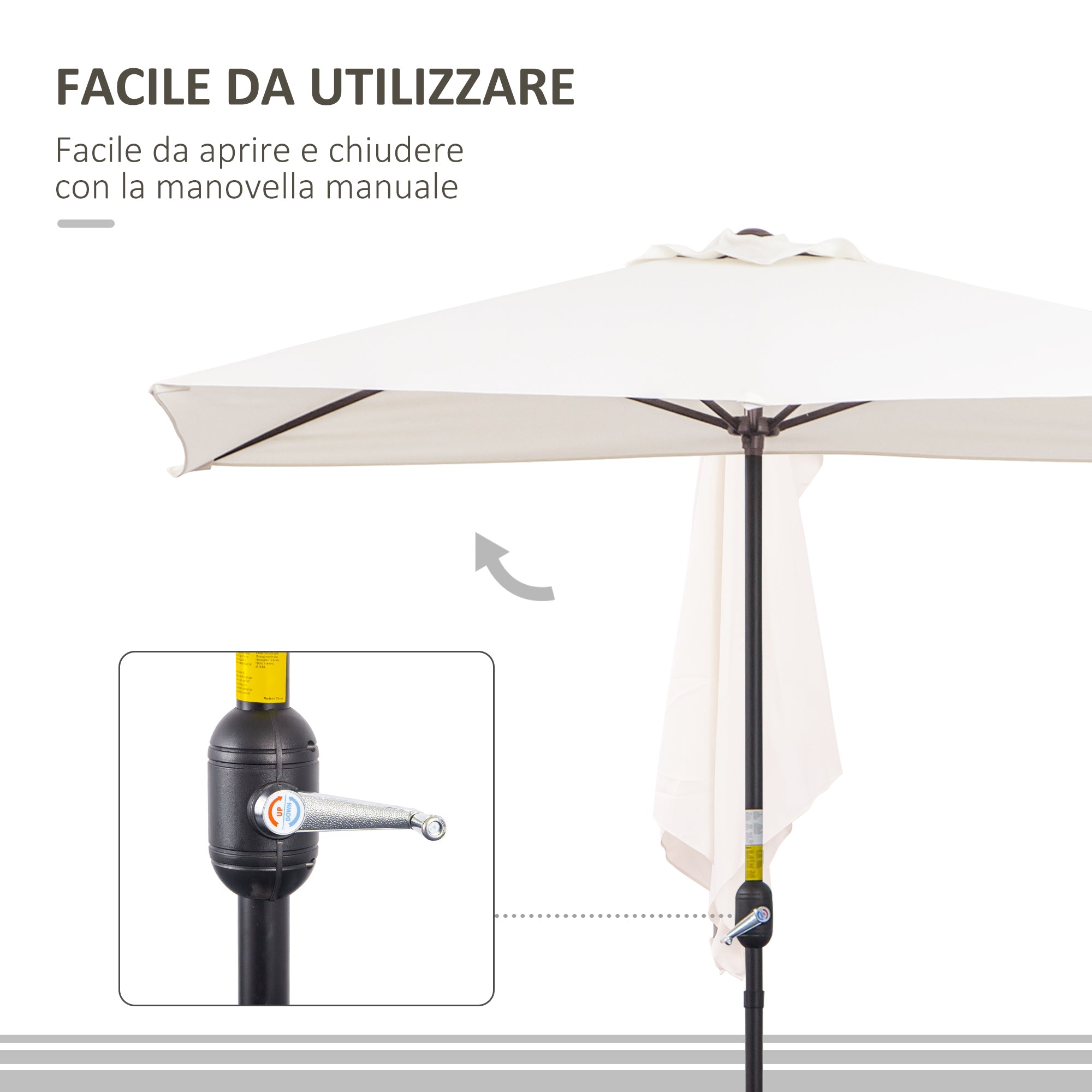 Space-saving Mezzaluna Wall Parasol with Crank Opening, Cream - Borgè