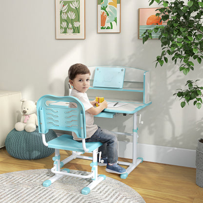 Zonekiz set for children's desk with height adjustable chair and tilted plan, age 6-12 years, blue - Borgè