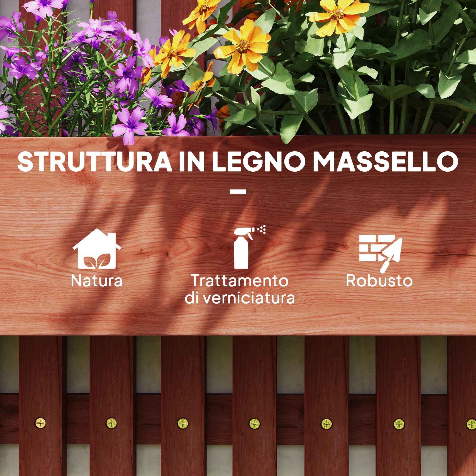 Outsunny Vertical Slatted Planter with 3 Removable Pots, in Fir Wood, 60x16x80 cm, Brown