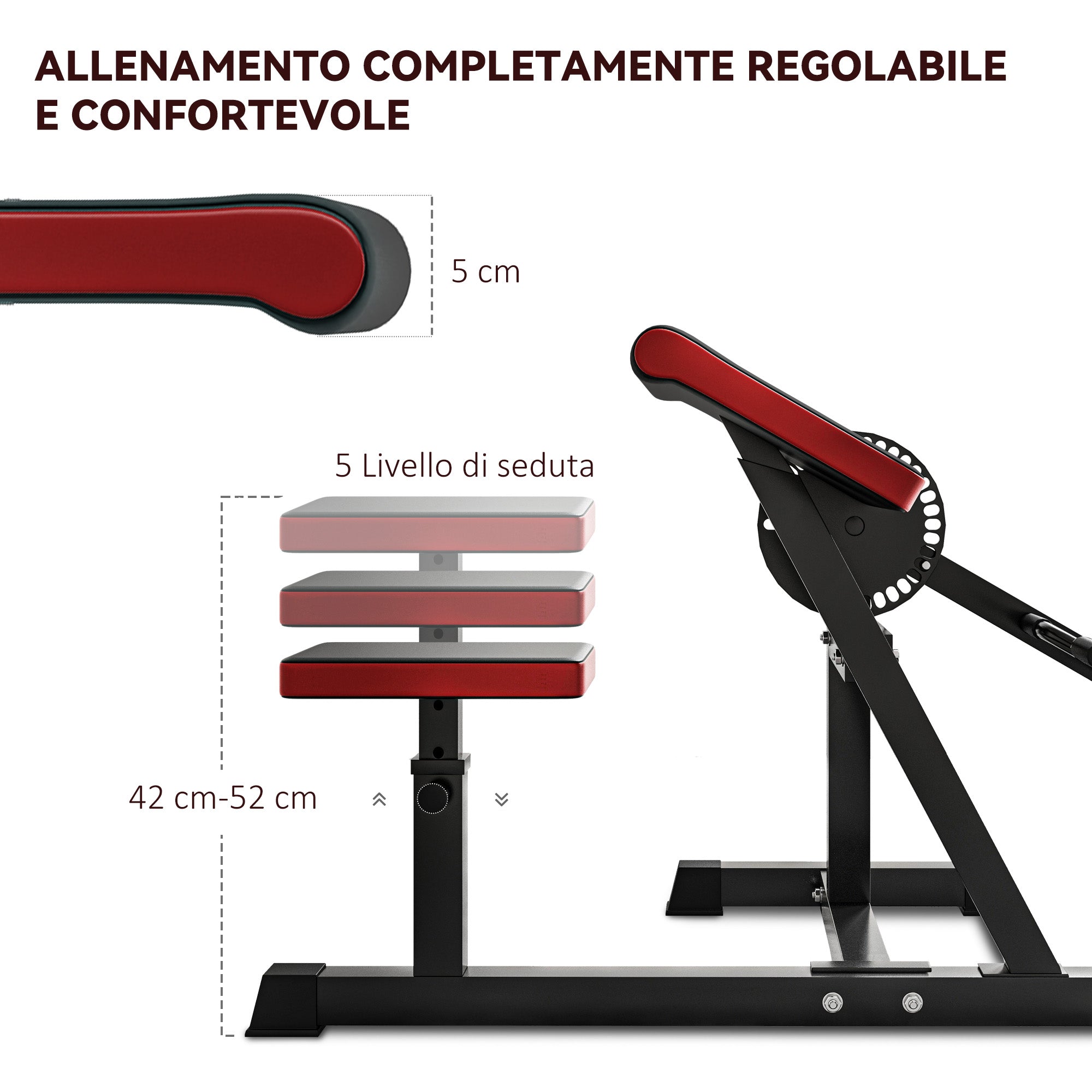 2-in-1 Roman Bench for Curls and Triceps with 5-Level Seat and 25 Adjustments, Black