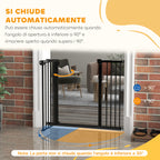 Adjustable Dog Gate with Automatic Closing, Made of Steel and Plastic, 74-100x77 cm Black