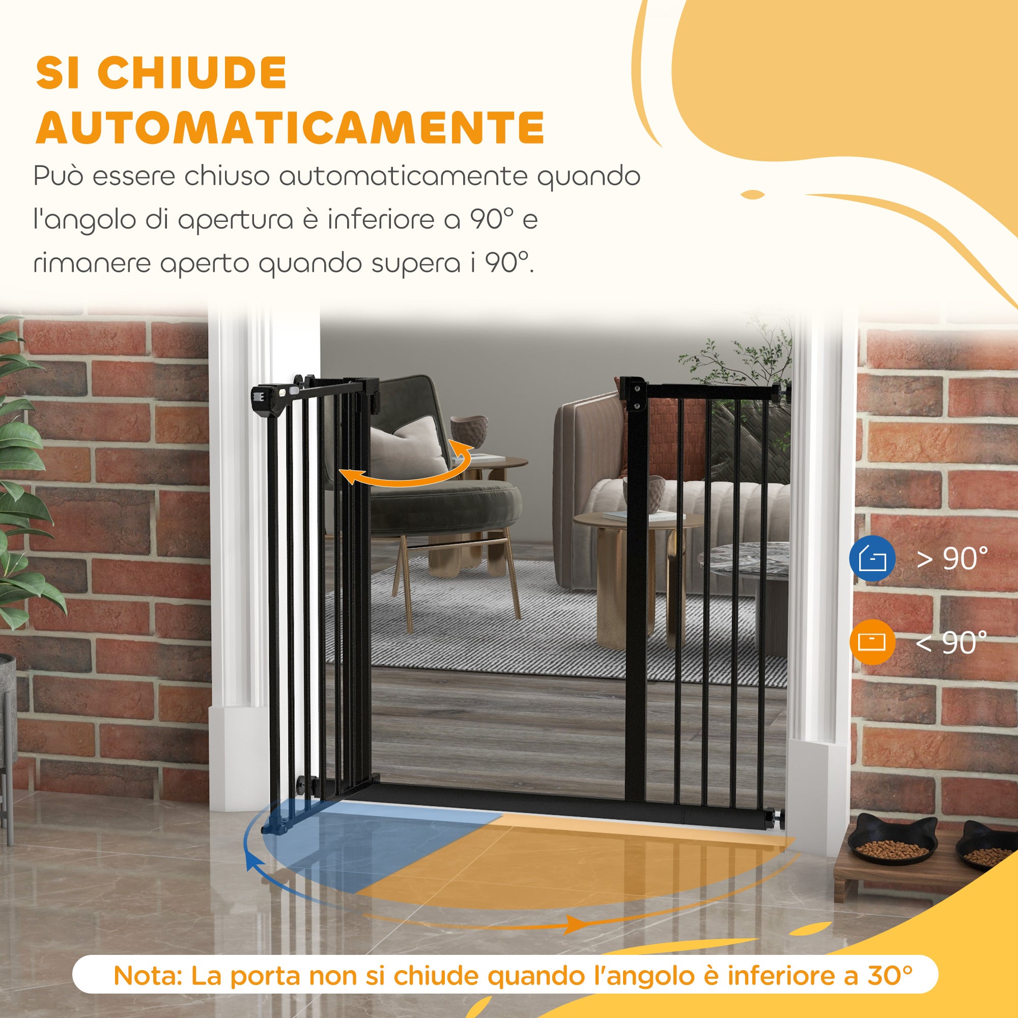 Adjustable Dog Gate with Automatic Closing, Made of Steel and Plastic, 74-100x77 cm Black