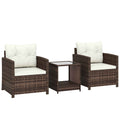 Outsunny 3-Piece PE Rattan and Steel Garden Set with 2 Armchairs with Cushions and Coffee Table, Brown and Cream