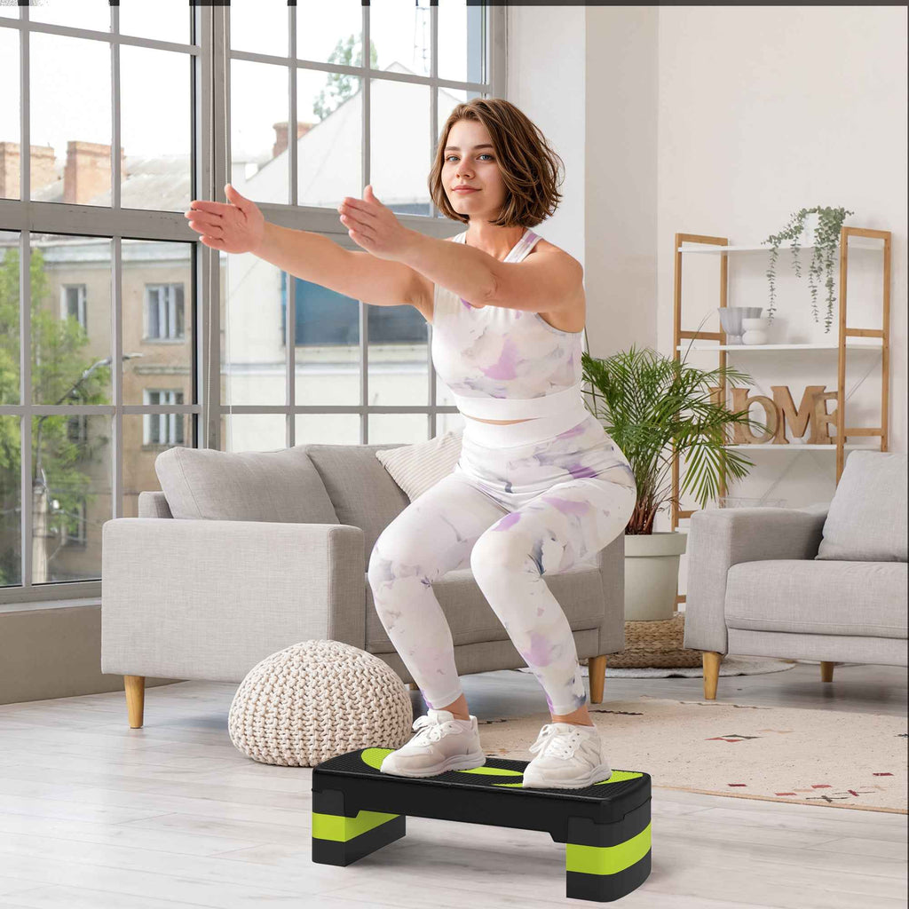HOMCOM Aerobics Stepper, Adjustable to 3 Heights (10, 15, and 20 cm), Green and Black