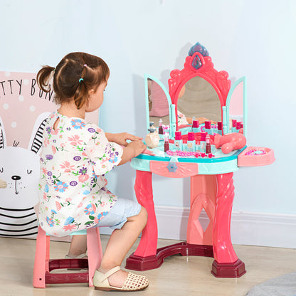 Dressing Table for Girls with Stool, Mirror, Lights and Accessories, in PP and GPPS, 57x34x76 cm, Multicolor