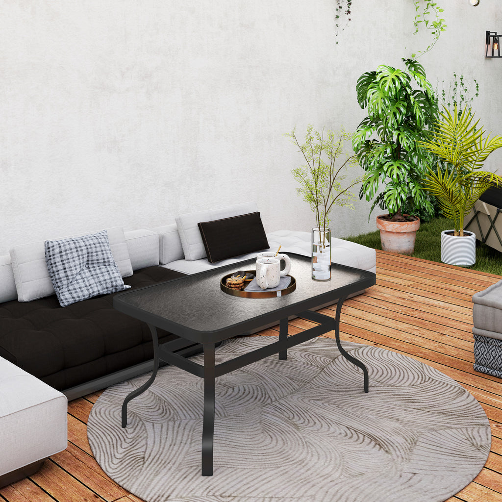 Rectangular Outdoor Coffee Table in Black Metal with Tempered Glass Top, 95x55x46 cm