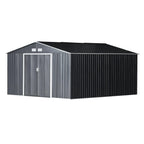 Garden Shed 12.4m² with 4 Vents and 2 Sliding Doors, Steel Sheet Tool Shed, 340x386x200 cm, Black