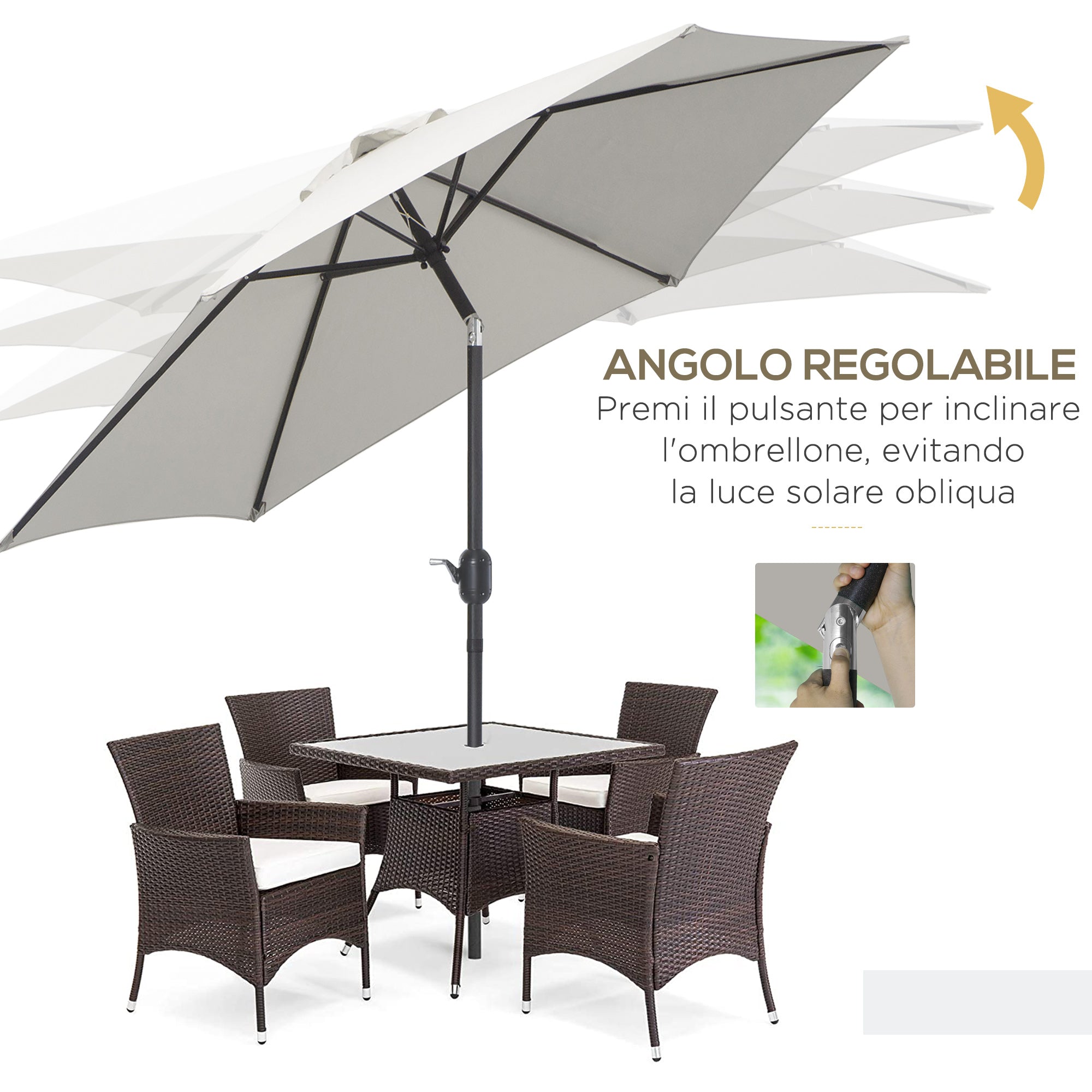 2.6x2.4 m Garden Umbrella with Crank and Tilting Head, in Aluminum and Polyester, Beige and Black