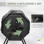 Outsunny 2-Section Rotating Garden Composter with 8 Air Vents, Steel and PP, 71x65x96 cm, Black