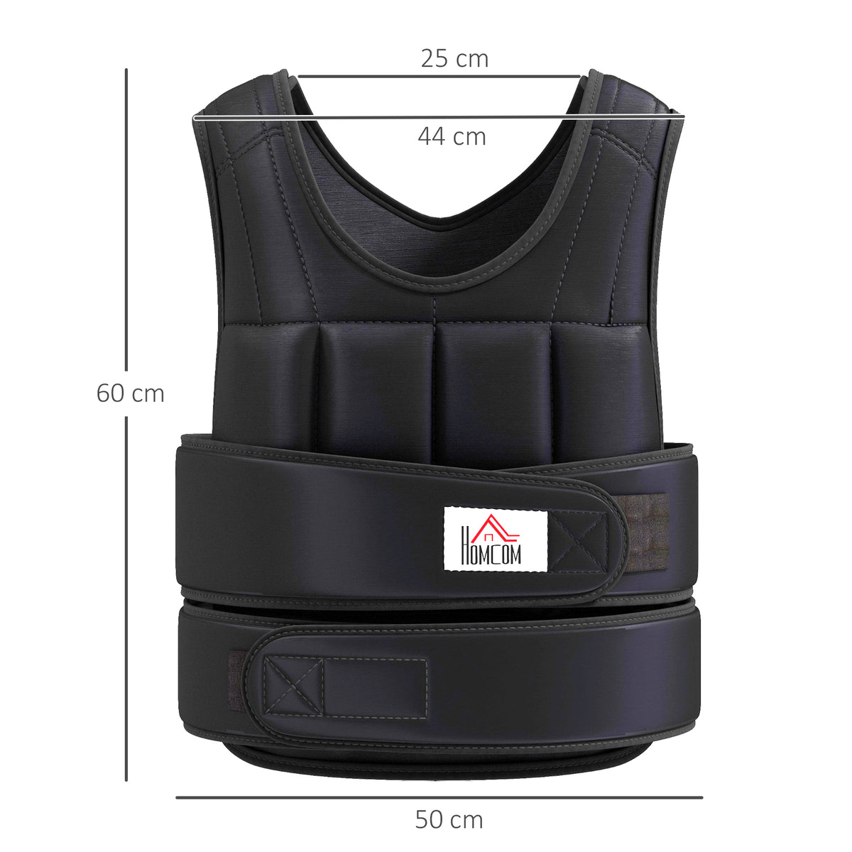 HOMCOM Unisex Weighted Vest 10kg, 38 Individual Weights, Padding, Velcro Closures, Black