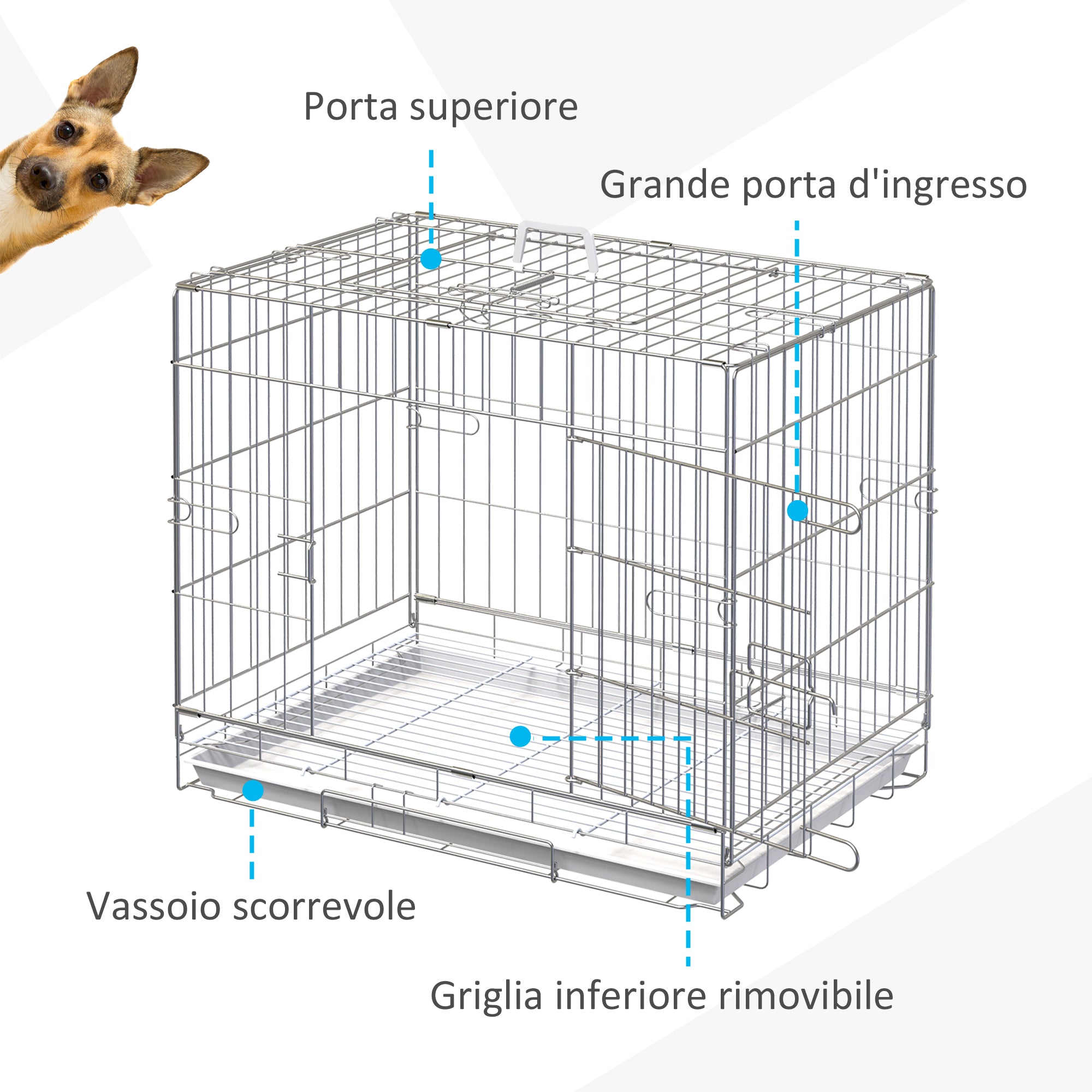 Kennel Folding Dog Cage in Galvanized Steel, Lockable Door and Removable Bottom