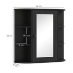 Bathroom Mirror with 6 Open and 2 Closed Shelves, Wood and Glass, 66x17x63 cm, Black