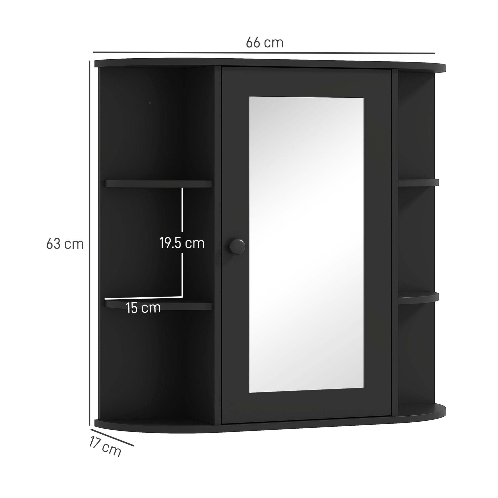 Bathroom Mirror with 6 Open and 2 Closed Shelves, Wood and Glass, 66x17x63 cm, Black