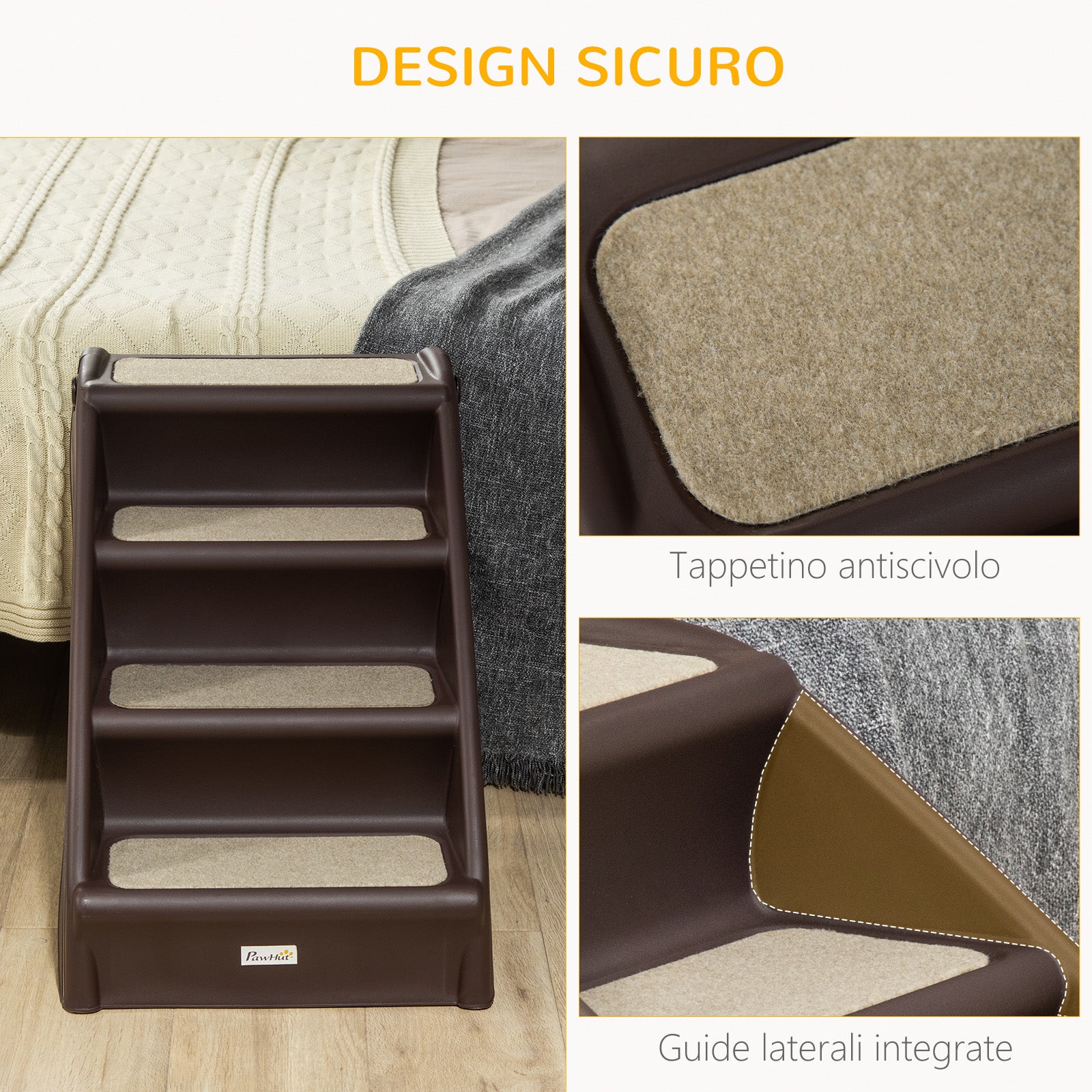 4-Step Folding Dog Ladder, Non-Slip PP, Brown