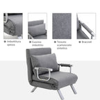 HOMCOM Single Armchair Bed with 5-Level Adjustable Backrest and Fabric Cushion, Light Gray - Borgè