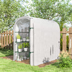 Outsunny Garden Greenhouse with 2-Tier Shelves and Roll-Up Door, Steel and PE, 123x187x189 cm, White