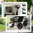 2-in-1 Folding 3-Wheel Dog Stroller with Brake, Storage Basket and Bottle Holder, Steel and Oxford, Grey and Black, 109.5x57.5x106.5cm