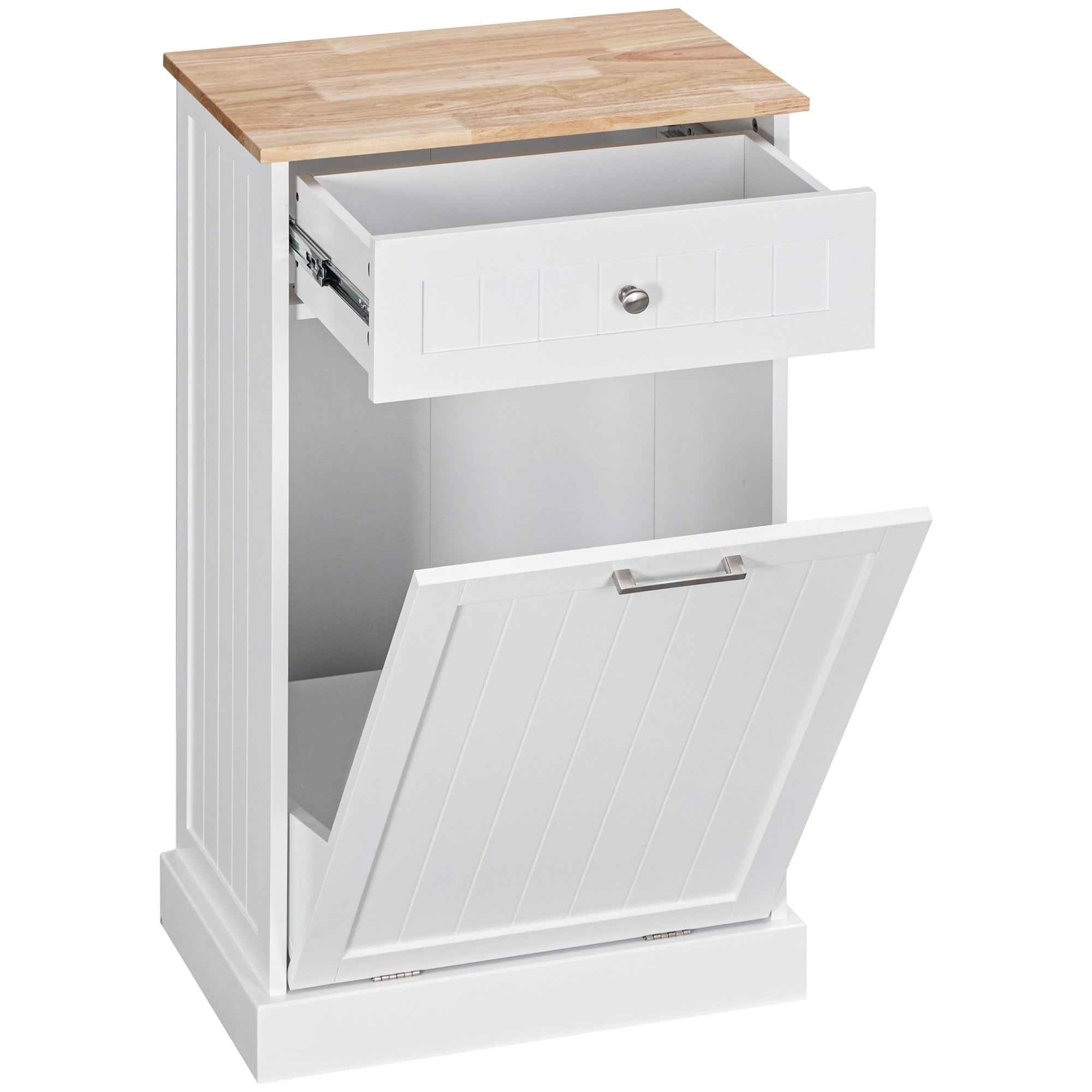 HOMCOM Kitchen Sideboard, Kitchen Cabinet with 38-Liter Trash Can Stand, Drawer, White