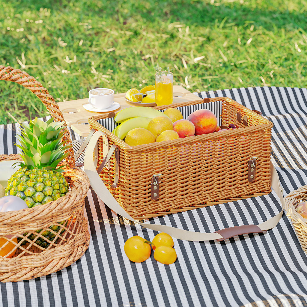Picnic Basket for 4 People with Table and Corkscrew, Wicker, 51x33x25 cm, Light Brown