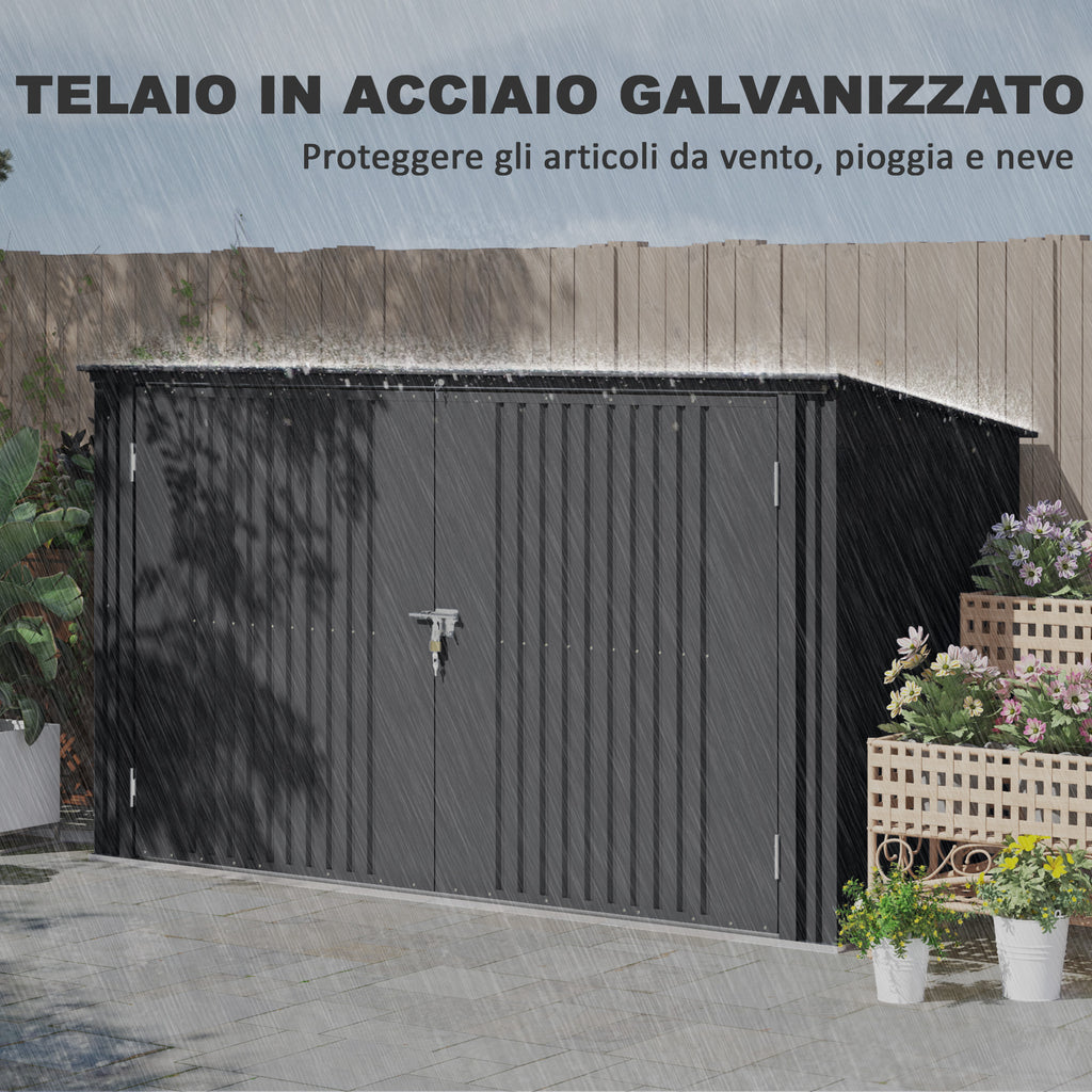 Steel Bin Covers for 3 240L Bins with 2 Doors and Lid, 233x105x118.5/133 cm, Dark Gray