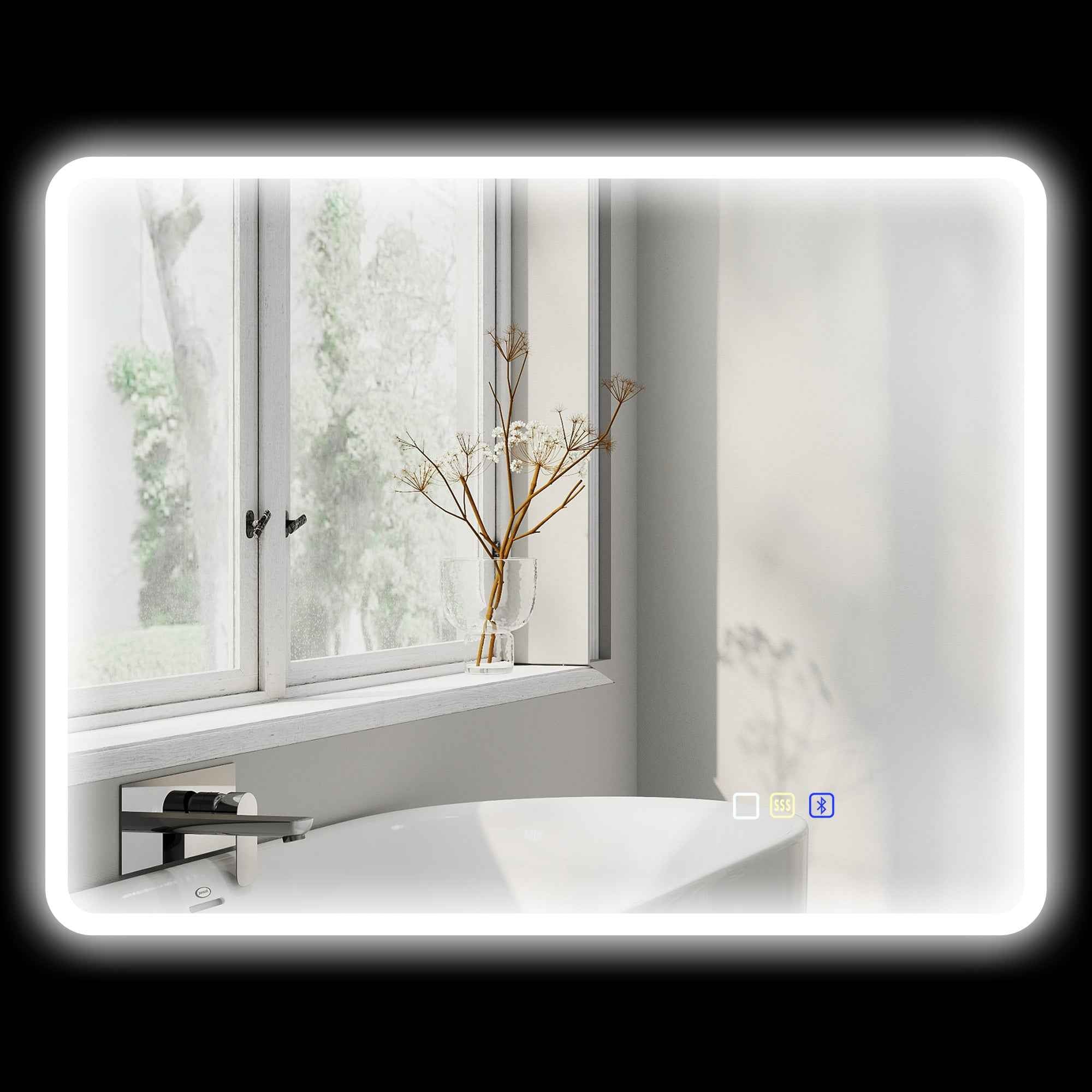 HOMCOM Bluetooth LED Bathroom Mirror, Touch Switch, Adjustable Light, 3 Colors, Anti-Fog, 70 x 90 cm, Silver