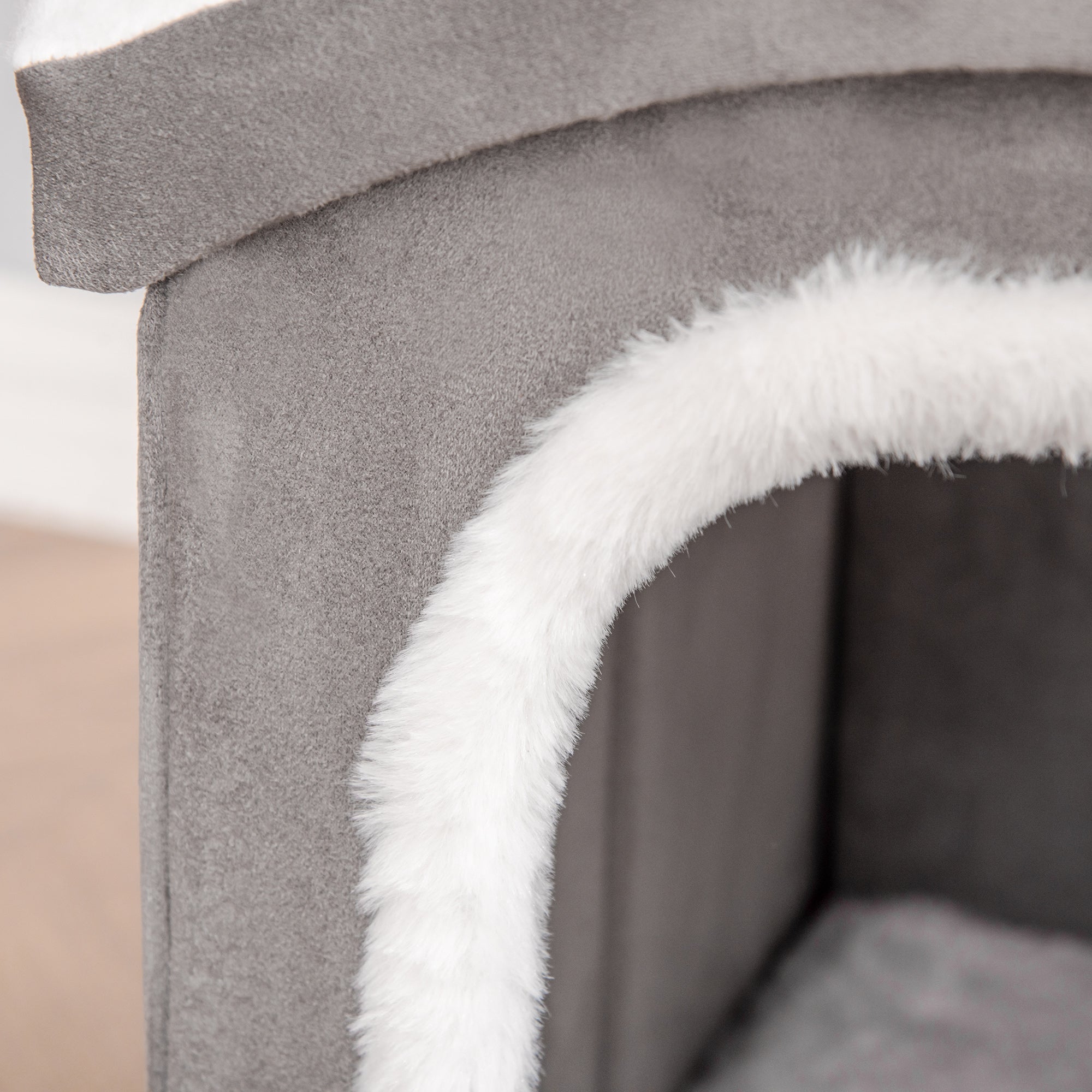 Pawhut Indoor Cat House with 2 Entrances, Window and Non-Slip Base, 63.5x37x40 cm, Grey