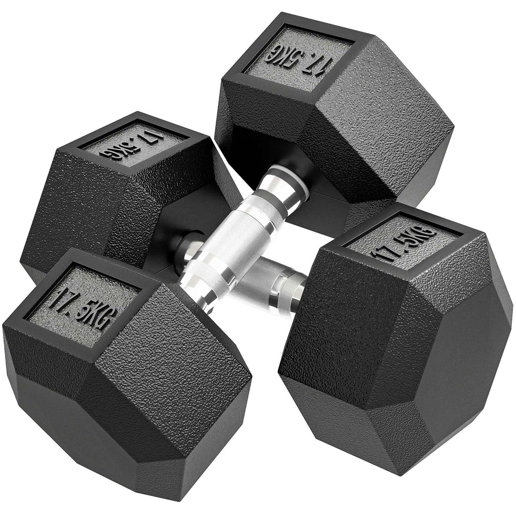 2 x 17.5 kg Dumbbell Set with Non-Slip Grip, Metal, for Fitness Training, Black