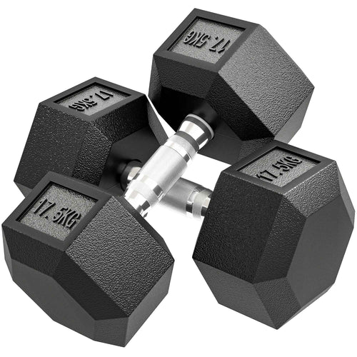 2 x 17.5 kg Dumbbell Set with Non-Slip Grip, Metal, for Fitness Training, Black