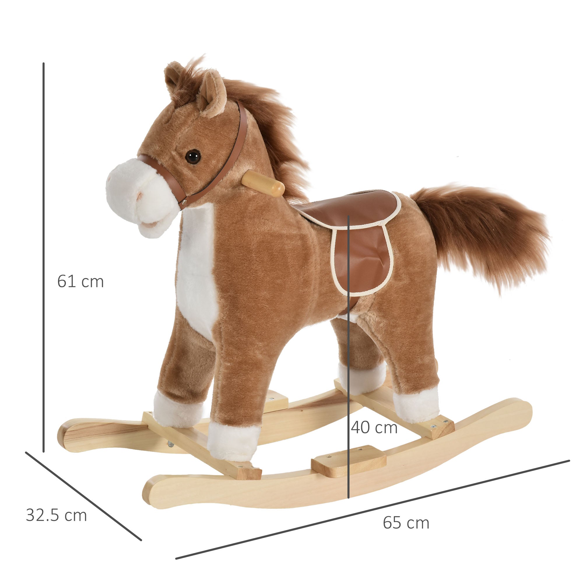 Rocking Horse Toy with Realistic Sounds for Babies 36-72 Months, Includes 2 AA Batteries, Brown