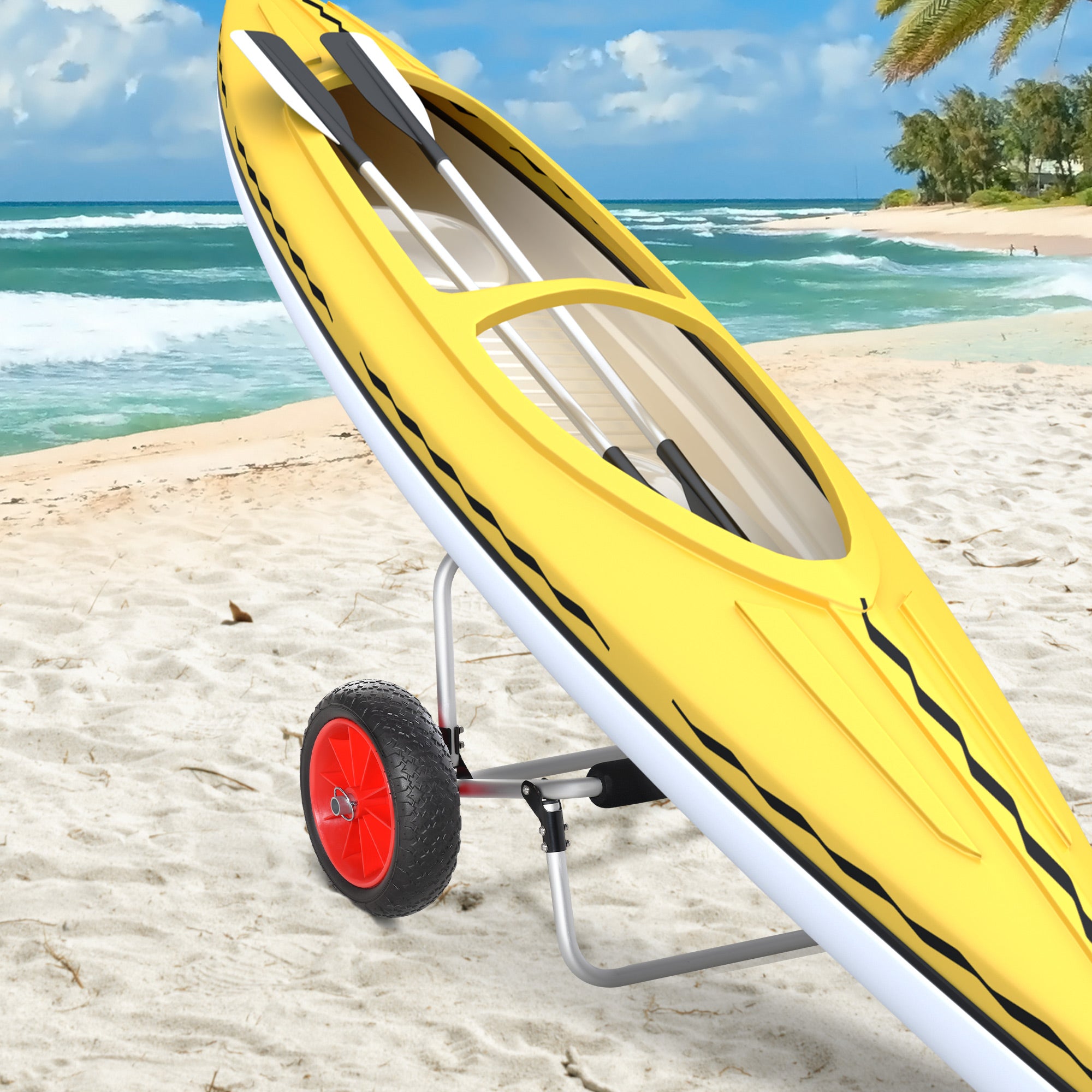 Folding Beach Trolley for Kayak and Canoe with Bumper, in Aluminum and NBR, 70x40x42 cm