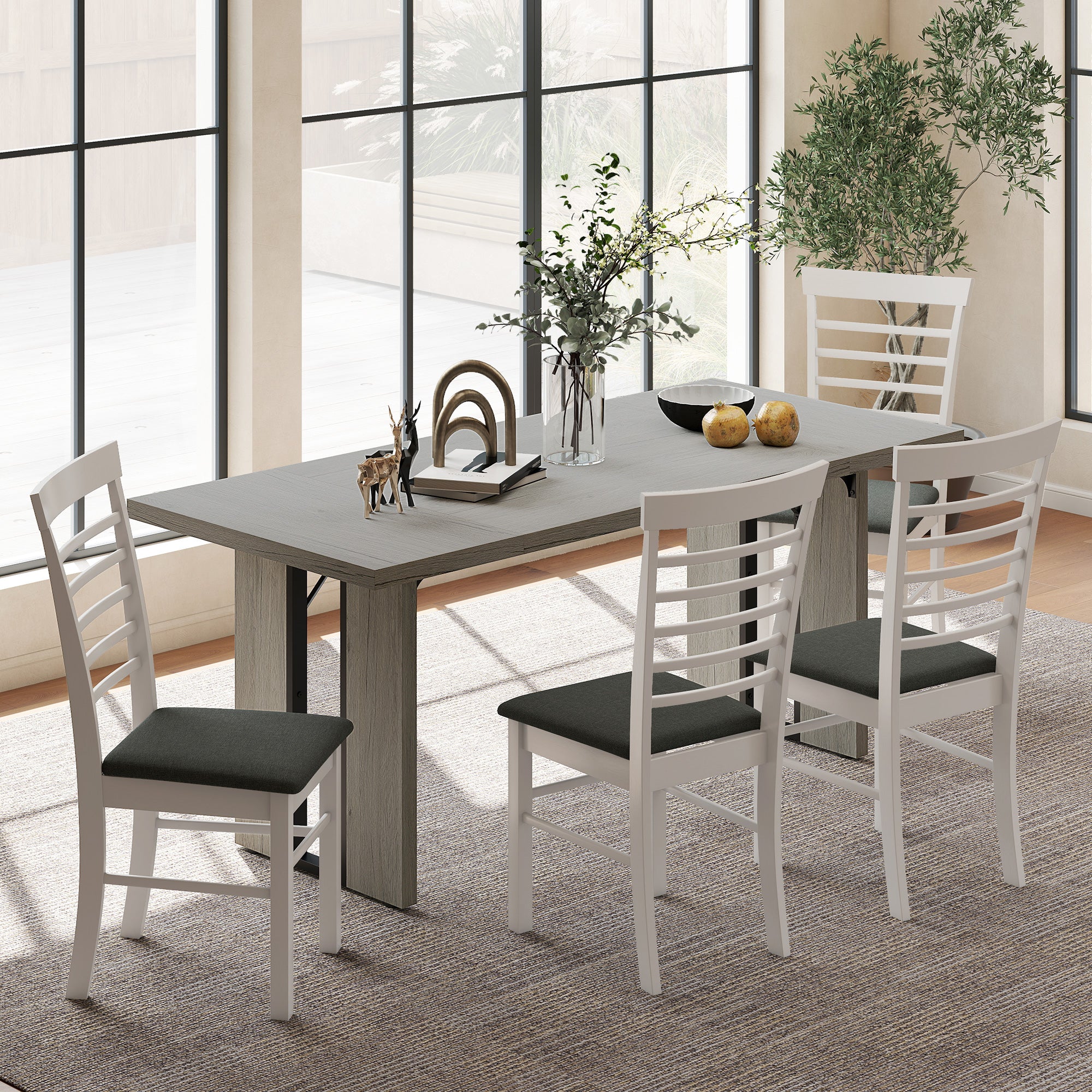 Industrial Style Dining Table for 8 People Max, in Wood and Steel, 180x80x75 cm, Grey