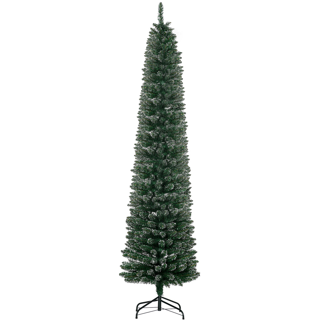 HOMCOM Slim Snowy Christmas Tree with 624 Branches, Removable and Foldable Base, Ø56x225cm, Green