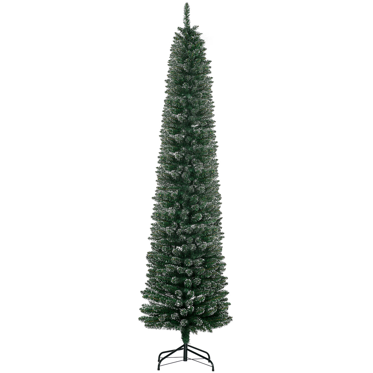 HOMCOM Slim Snowy Christmas Tree with 624 Branches, Removable and Foldable Base, Ø56x225cm, Green