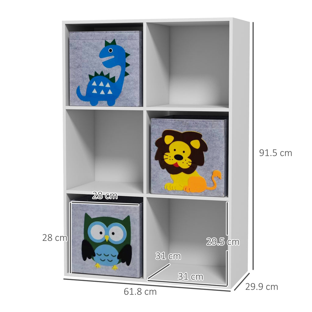 Children's Toy Shelf with 6 cube spaces, MDF and Melamine Construction - 61.8x29.9x91.5 cm, Grey and White - Borgè