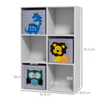 Children's Toy Shelf with 6 cube spaces, MDF and Melamine Construction - 61.8x29.9x91.5 cm, Grey and White - Borgè