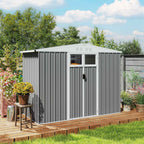 Outsunny Galvanized Steel Garden Storage Shed with 2 Doors, 246x117x180 cm, Light Grey