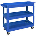 DURHAND 3-Tier Steel Tool Cart with High Edges and 4 Swivel Wheels, 83x35.3x76 cm, Blue