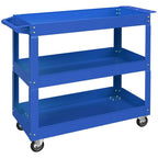 DURHAND 3-Tier Steel Tool Cart with High Edges and 4 Swivel Wheels, 83x35.3x76 cm, Blue