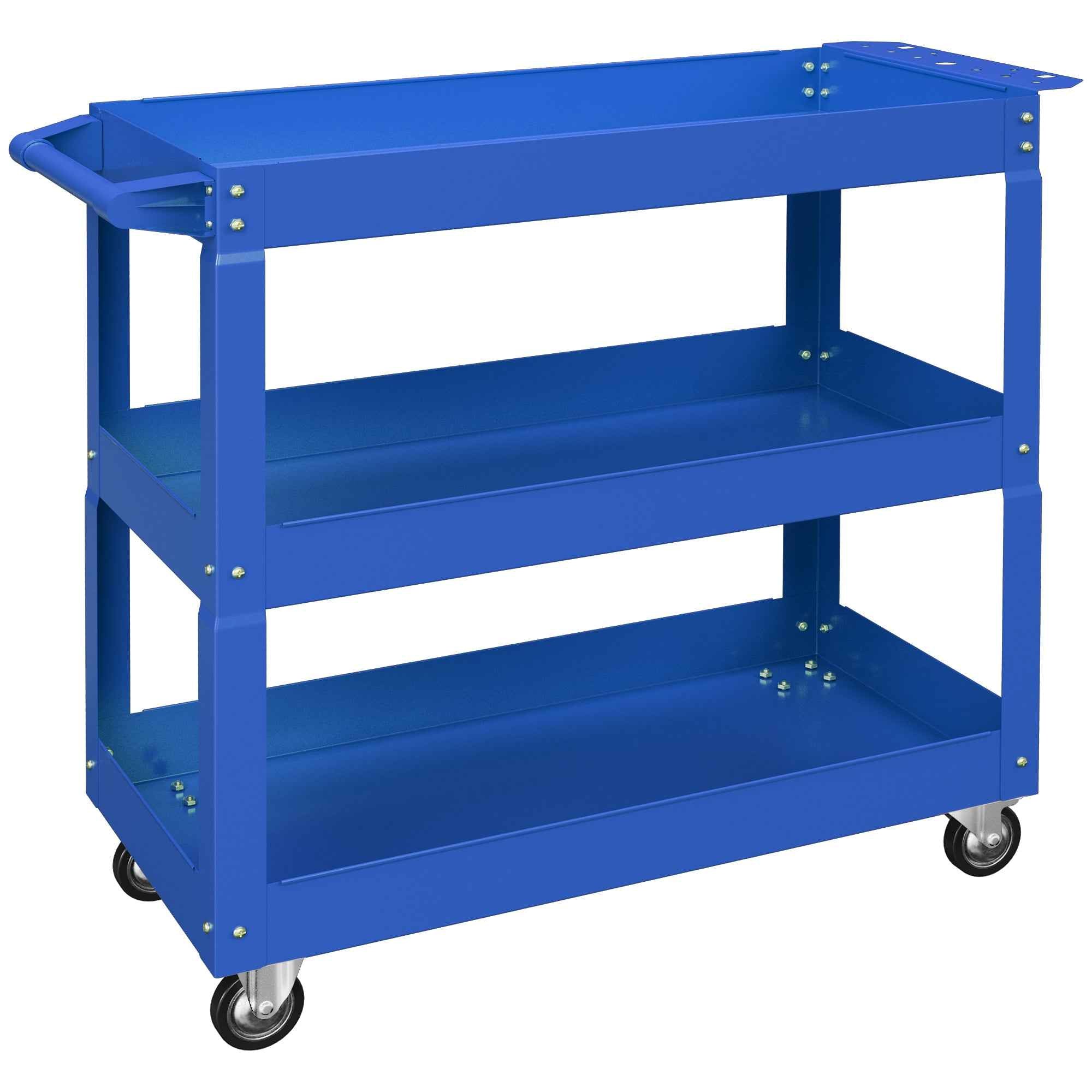 DURHAND 3-Tier Steel Tool Cart with High Edges and 4 Swivel Wheels, 83x35.3x76 cm, Blue
