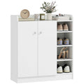 HOMCOM Shoe Rack with 4 Open Shelves, Multipurpose Shoe Cabinet with 2 Doors and Adjustable Shelves, Space-Saving Shoe Storage for 12 Pairs, 83x30x90 cm, White