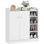 HOMCOM Shoe Rack with 4 Open Shelves, Multipurpose Shoe Cabinet with 2 Doors and Adjustable Shelves, Space-Saving Shoe Storage for 12 Pairs, 83x30x90 cm, White