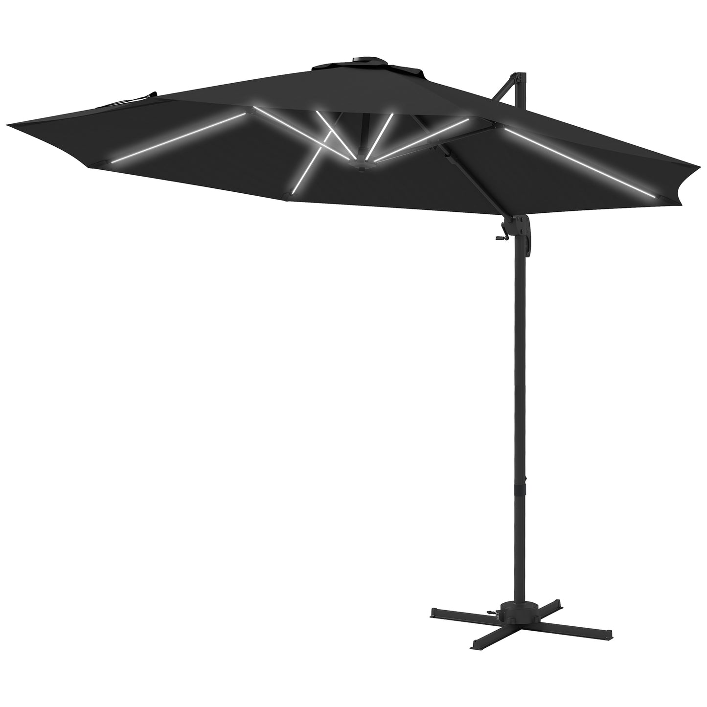 Outsunny Outdoor Umbrella with LED Lights and Adjustable Angle, in Aluminum and Polyester Ø3x2.5 m, Gray