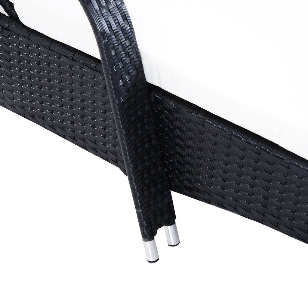 Garden Set with 2 Deck Chairs with Reclining Backrest and Low Table in PE Rattan, Black