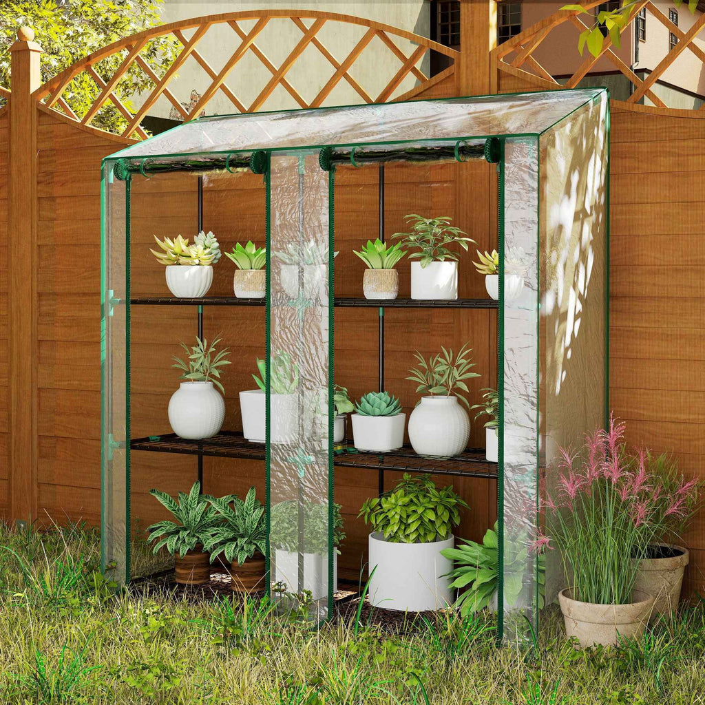 Outsunny Garden Greenhouse with PE Cover, 6 Shelves and 2 Roll-Up Doors, 143x46x151cm, Transparent