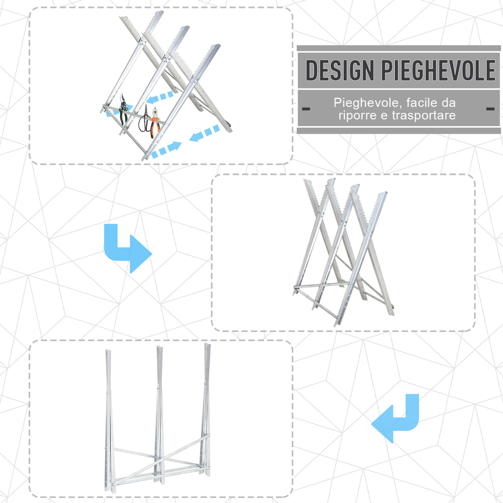 DURHAND Folding Triangular Metal Wood Cutter Stand with Serrated Teeth, 83x83x79 cm, Silver